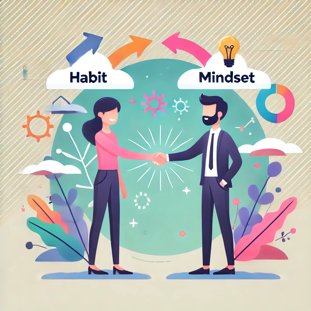 Graphic of two people, labeled Habit and Mind, shaking hands